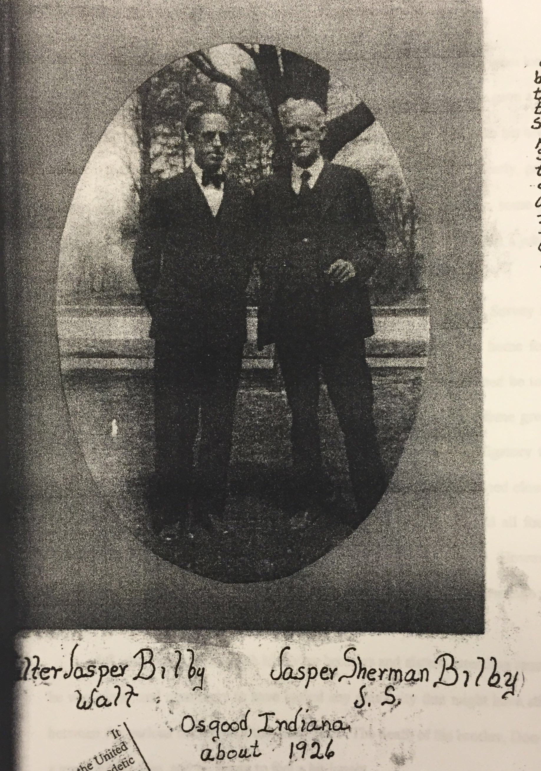 Jasper Sherman (right) with his son and fellow surveyor Walter J. Bilby (left), circa 1926. Courtesy of Surveyor's Historical Society Collection. 