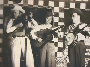 The Blue Grass Boys, 1945, pictured left to right: Bill Monroe, Lester Flatt, and Earl Scruggs, photograph accessed http://www.flatt-and-scruggs.com/monroe.html