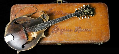 Monroe’s 1923 F-5 Lloyd Loar mandolin, Country Music Hall of Fame, photograph accessed http://www.popmatters.com/article/118036-bill-monroes-mandolin-continues-to-make-history/