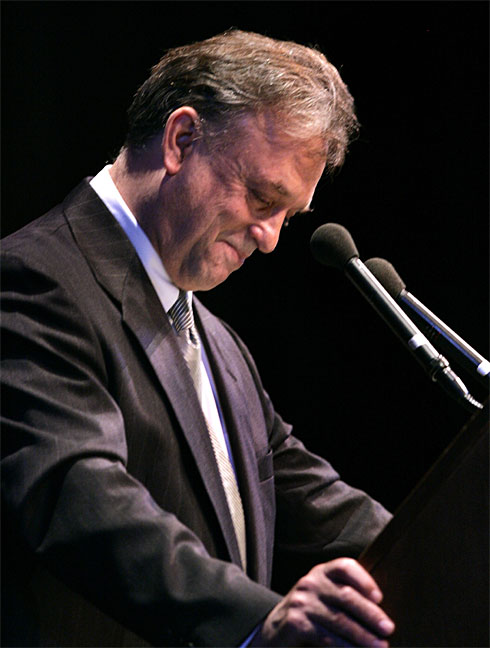 Kurt's son Mark reading his late father's remarks of Clowes Memorial Hall in April, 2007. This event capped Indianapolis's "Year of Vonnegut" ceremonies. The author had died just weeks before he was to deliver this address. Courtesy of USA Today.