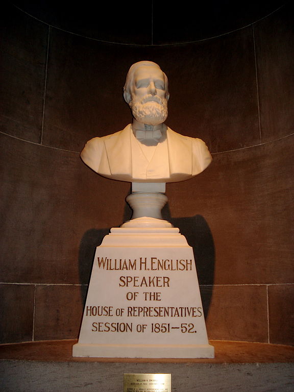 The William English Bust in the Indiana State House. Located on the fourth floor, the bust only lists his time as Indiana House Speaker as an accomplishment. Courtesy in.gov. 