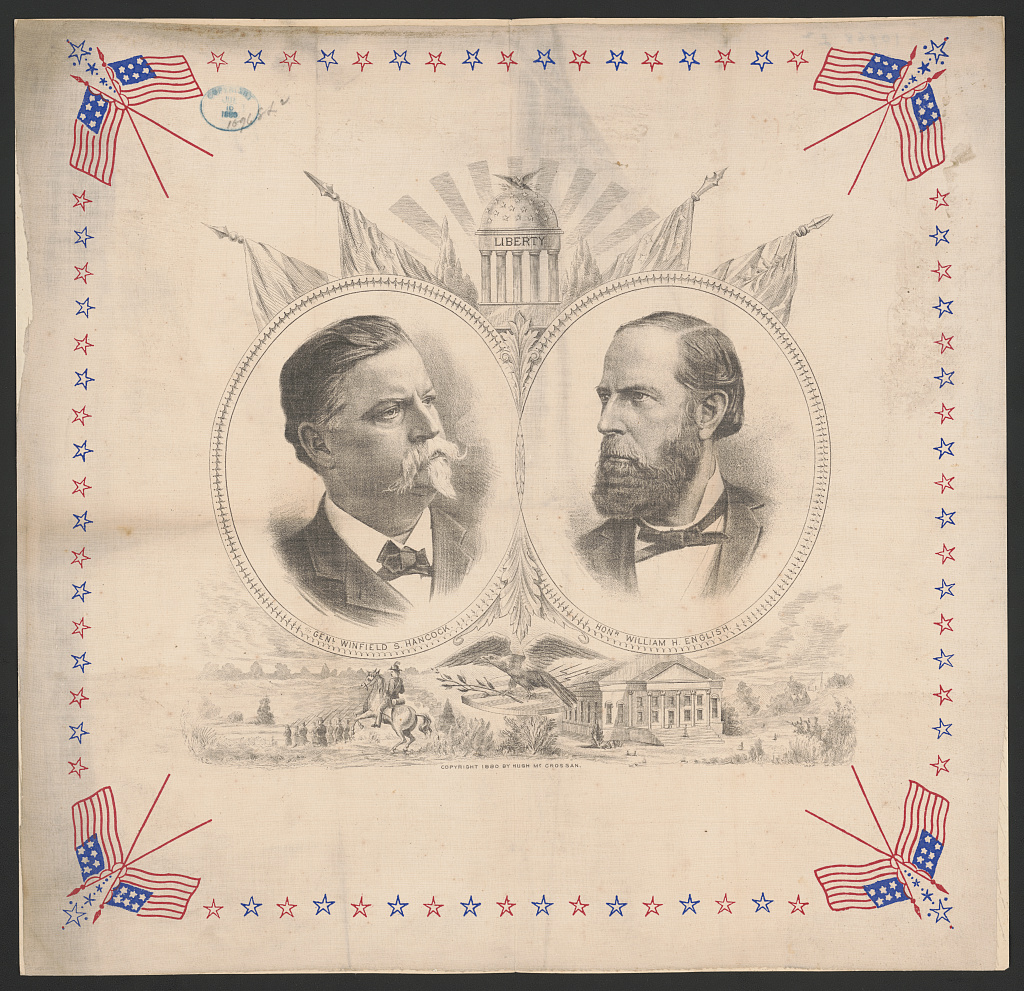 A campaign poster for Hanock and English, with a patriotic flair, 1880. Image courtesy of the Library of Congress.