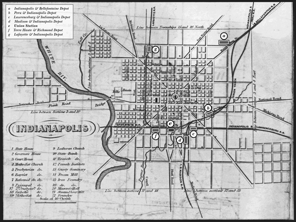 Indianapolis Depots map, 1852