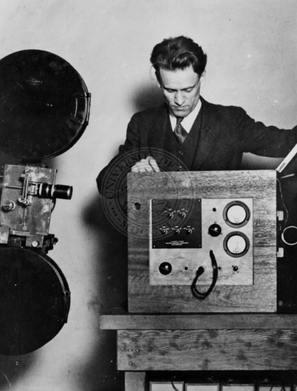 Philo T. Farnsworth with early television camera, 1930s